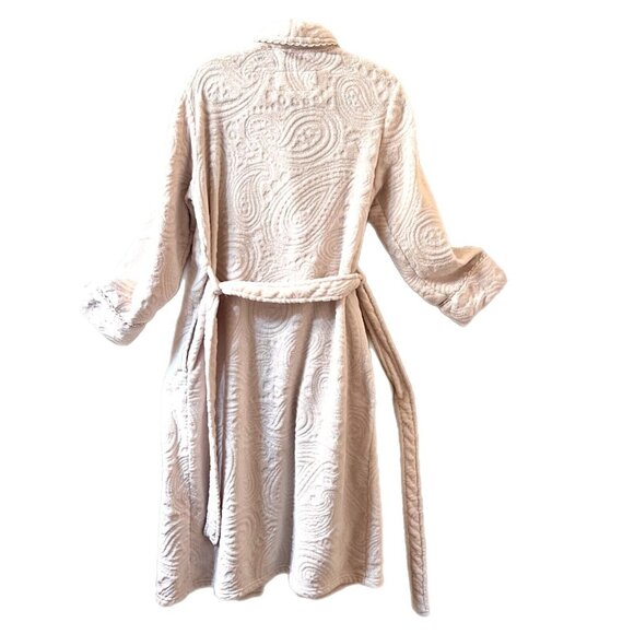 Oscar De La Renta Pink Label Ivory Cream Plush Robe Womens sz S Pockets Embossed - Picture 3 of 12